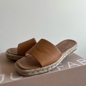 Universal thread raffia leather slip on mules shoes sandals tan orange slides